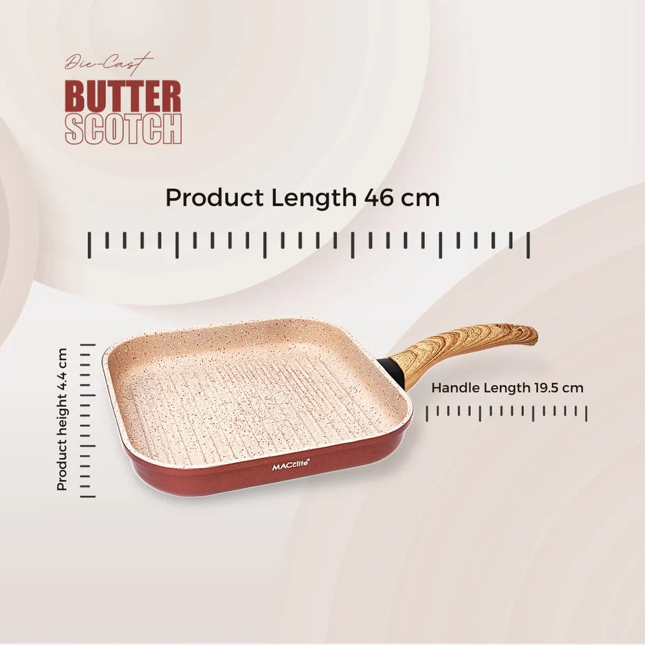 Butter Scotch Die Cast Non Stick Square Grill Pan 26 cm Dia, 2.2 Liters, Induction Base