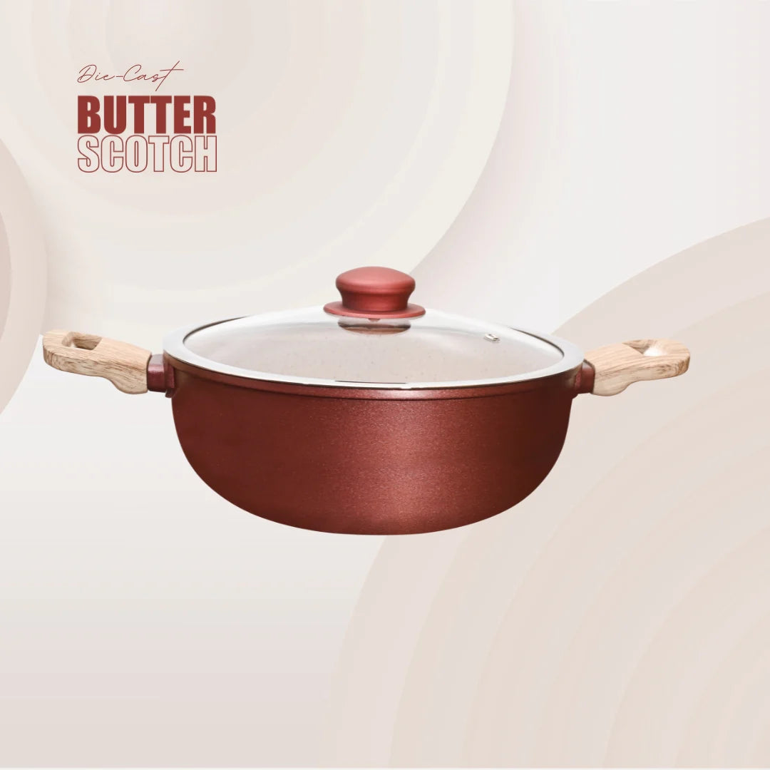 MACclite Butter Scotch Die Cast Non Stick Kadai With Glass Lid Induction Base