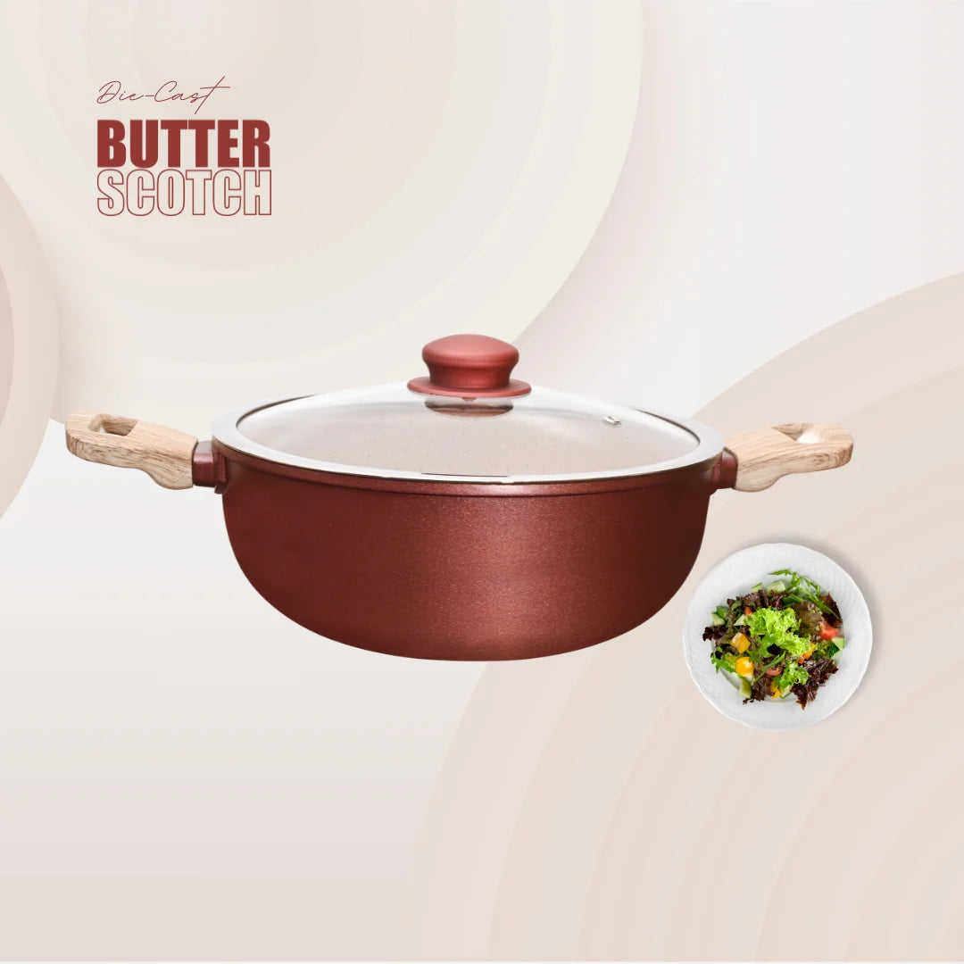 MACclite Butter Scotch Die Cast Non Stick Kadai With Glass Lid Induction Base