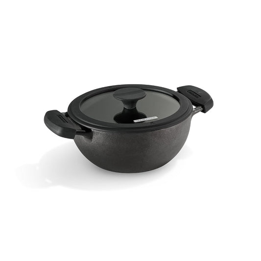 TRAMONTINA Titanex Pre-Seasoned Cast Iron Deep Kadai, Non-Toxic, Induction Ready, Toughned Glass Lid w/Steam Release, Snap-On Cool Touch Grips, Excellent Heat Retention & Even Heating