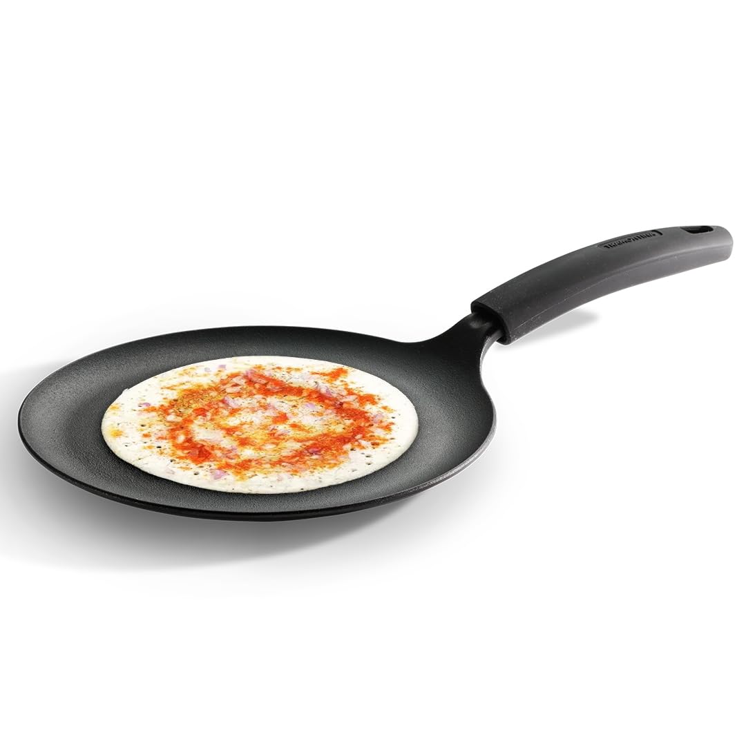 Tramontina Titanex Pre-Seasoned Cast Iron Dosa Tawa – Non-Toxic, Induction Compatible, Heat-Resistant Non-Slip Grip, Natural Stone Finish, Raised Side for Spill-Free Cooking, Long Heat Retention