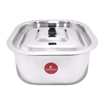 Embassy Stainless Steel French Square Dish With Lid /  Square Serving Bowl/Curry Bowl/Gravy Pot with lid,