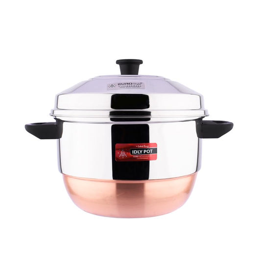 Eurostyle Compact Deluxe -20 Copper Bottom, Idly Cookware & Steamer Idli, Idiyappam, Dhokla & Vegetable Steamer(2in 1) 4 Idly Plates (20 idlis) &1 Steamer (Copper Bottom) - EUS_Comp_20_D_CB