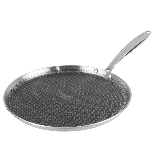 Vinod SAS Pro Platinum Triply Stainless Steel Dosa Tawa | 4.0 mm Thick | Hexa Design | Metal Spoon Friendly | Riveted Handle | Gas, Induction Base