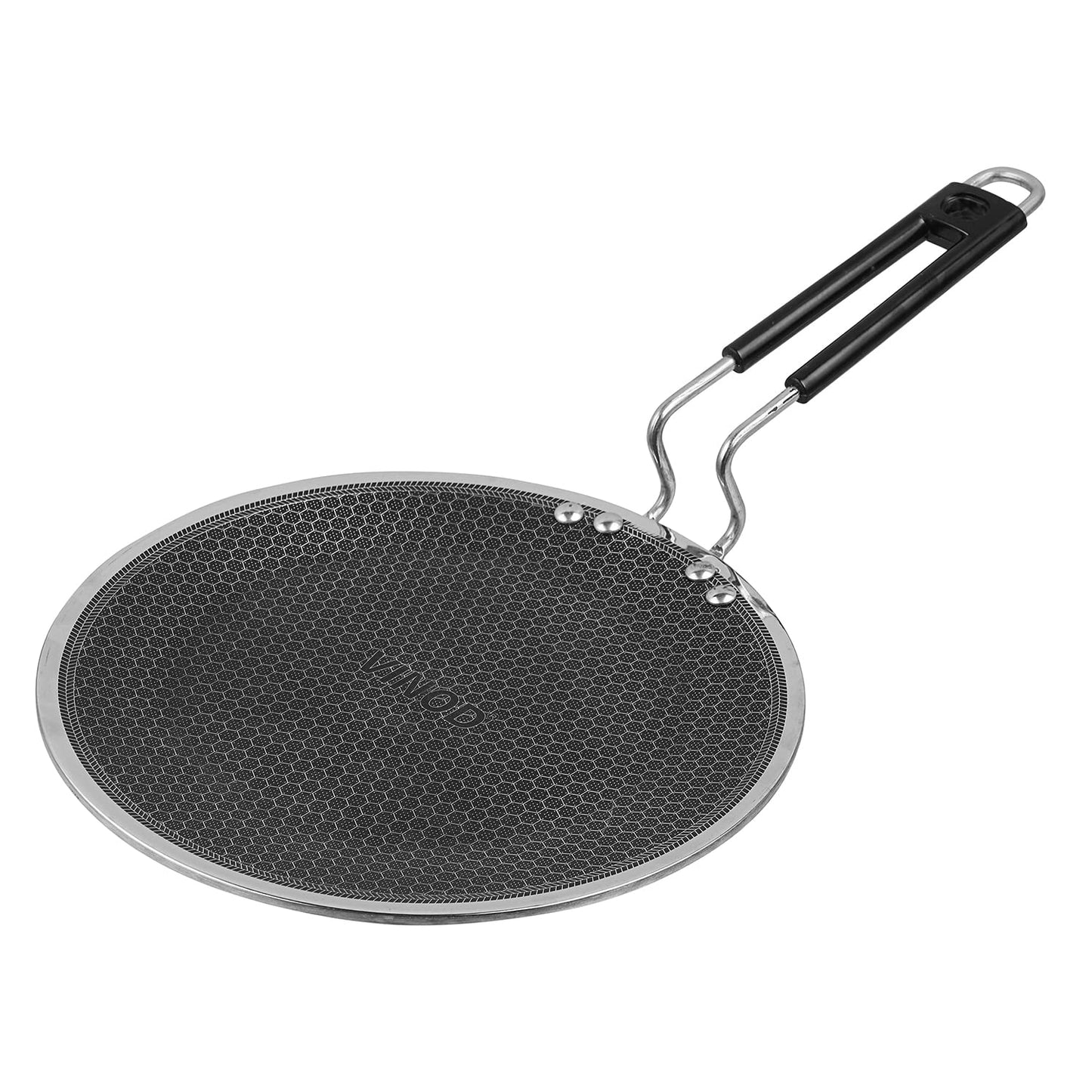 Vinod SAS Pro Platinum Triply Stainless Steel X Tawa - 25 cm | 4.0 mm Thick | Hexa Design | Metal Spoon Friendly | Riveted Handle | Gas, Induction Base