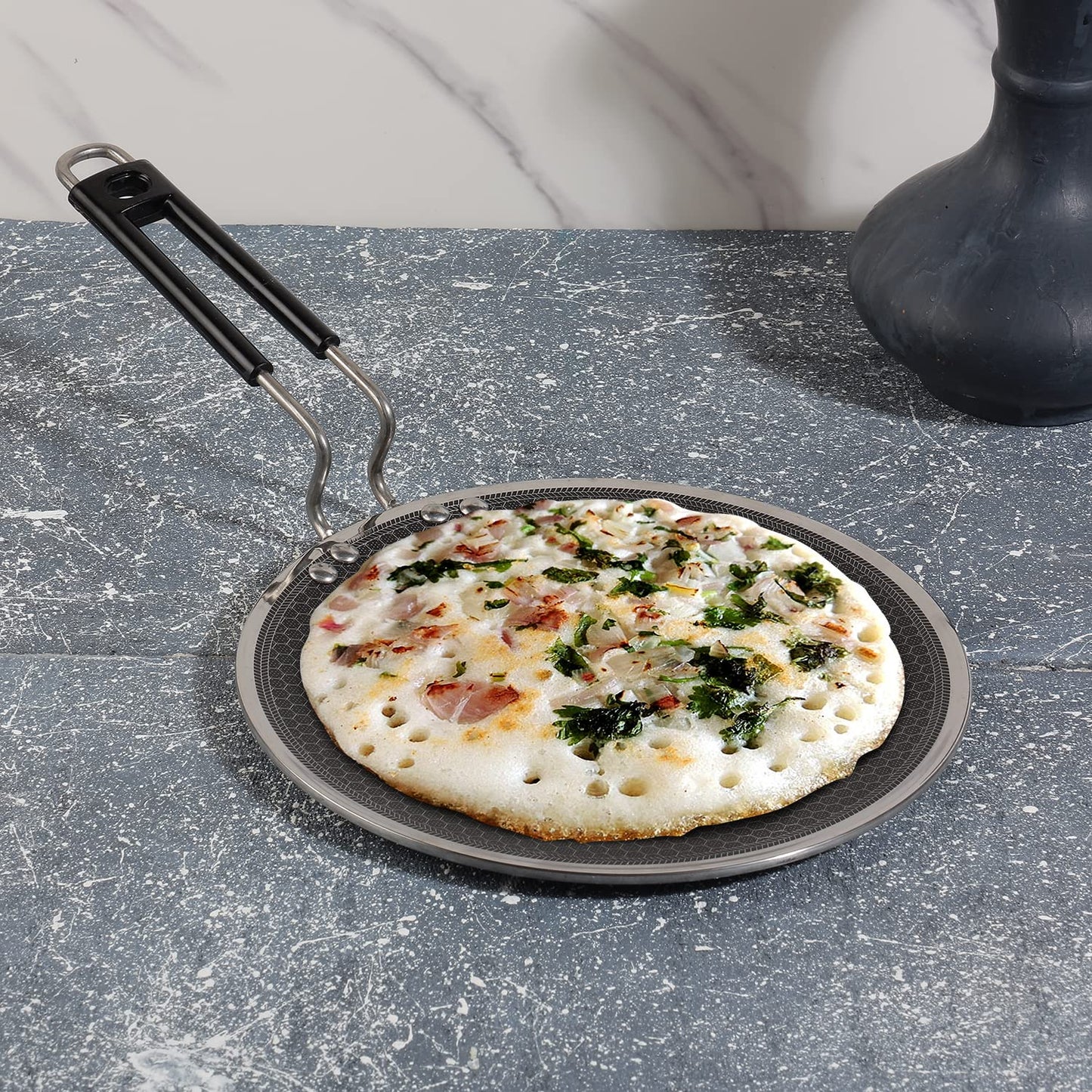 Vinod SAS Pro Platinum Triply Stainless Steel X Tawa - 25 cm | 4.0 mm Thick | Hexa Design | Metal Spoon Friendly | Riveted Handle | Gas, Induction Base