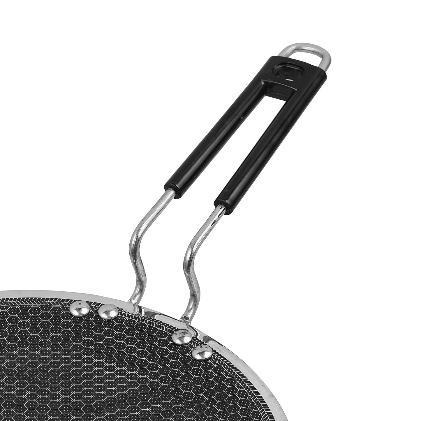 Vinod SAS Pro Platinum Triply Stainless Steel X Tawa - 25 cm | 4.0 mm Thick | Hexa Design | Metal Spoon Friendly | Riveted Handle | Gas, Induction Base