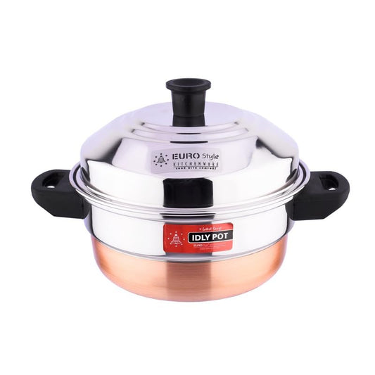 urostyle Royal Deluxe 8 Copper Bottom Idly Cookware, 2 Idly Plates (8 idlis) & 1 Steamer Plate, 2 L capacity With 3 Years Warranty (Stainless Steel,EUS_Royal_8_CB)