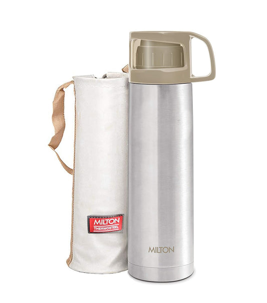 MILTON Glassy 350 Thermosteel Vacuum Insulated Double Walled Flask with Drinking Cup lid & Jacket, 350 ml Water Bottles,24 Hours Hot & Cold, Easy to Carry,Rust Proof, Tea, Coffee, Travel Bottle