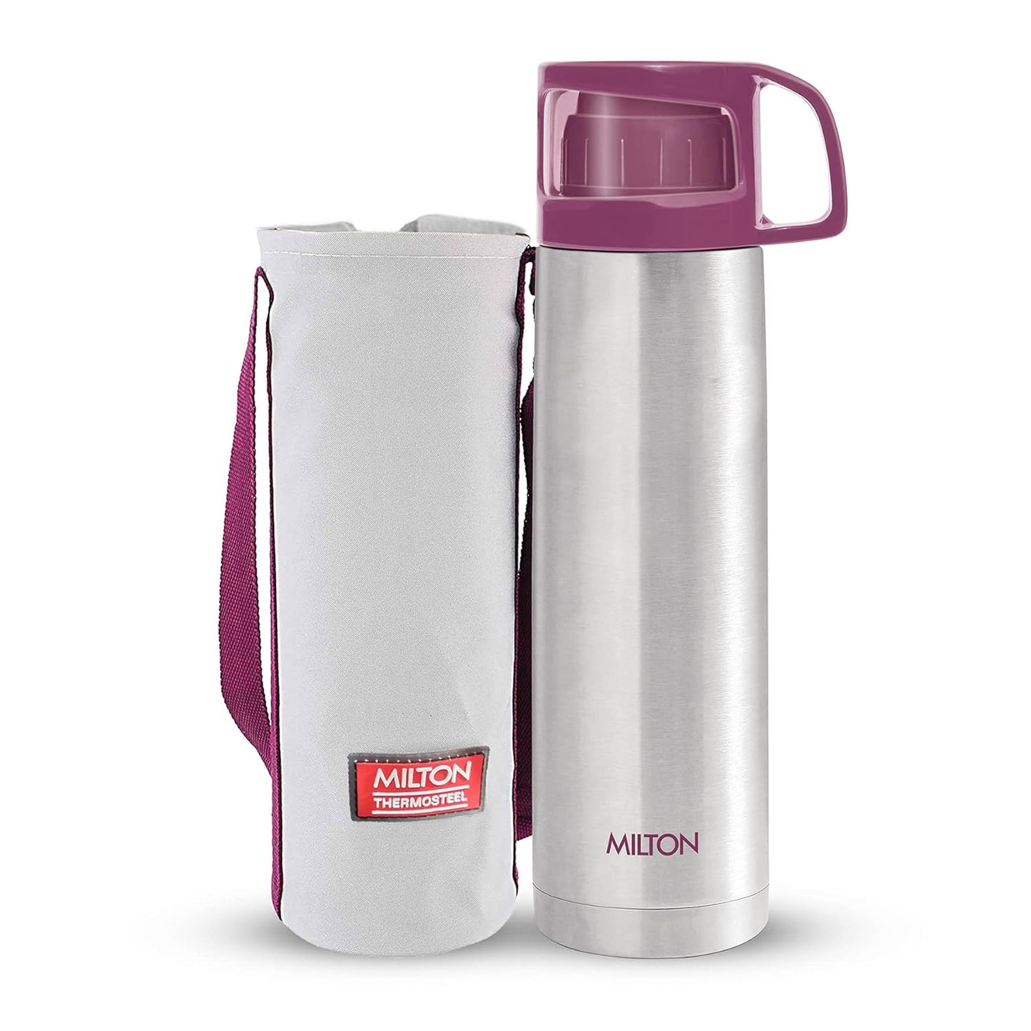 MILTON Glassy 350 Thermosteel Vacuum Insulated Double Walled Flask with Drinking Cup lid & Jacket, 350 ml Water Bottles,24 Hours Hot & Cold, Easy to Carry,Rust Proof, Tea, Coffee, Travel Bottle