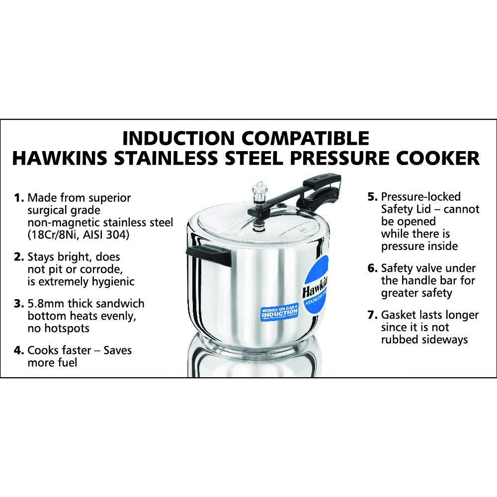 Hawkins Stainless Steel 10L Inner Lid Pressure Cooker Induction Compatible, 10 Liter(HSS10)