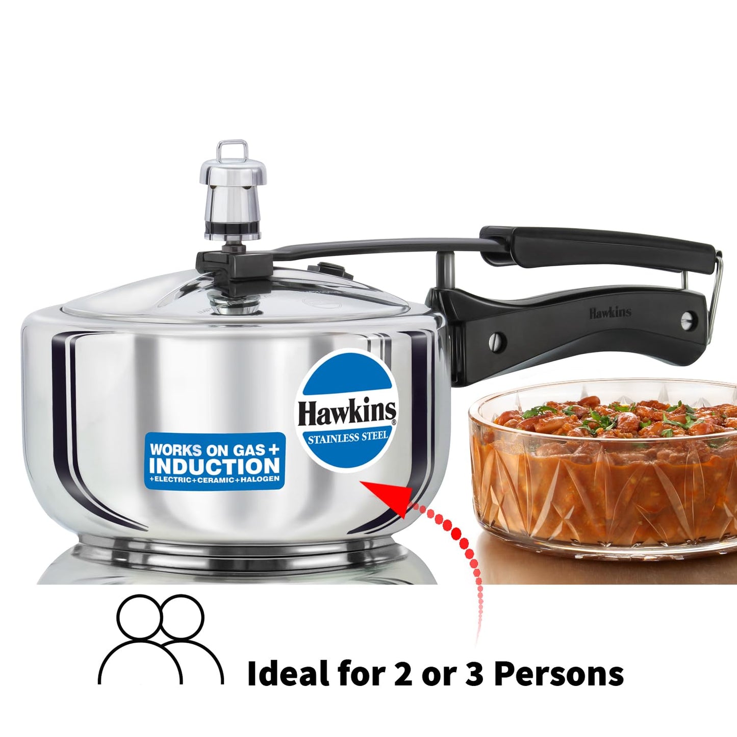 Hawkins 2 Litre Pressure Cooker, Stainless Steel Inner Lid Cooker, Induction Cooker, Small Cooker, Silver (HSS20)