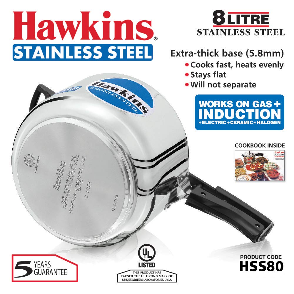 Hawkins Stainless Steel 8 litre Inner Lid Pressure Cooker with Induction Compatible (HSS80)