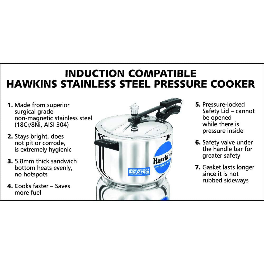 Hawkins Stainless Steel 8 litre Inner Lid Pressure Cooker with Induction Compatible (HSS80)