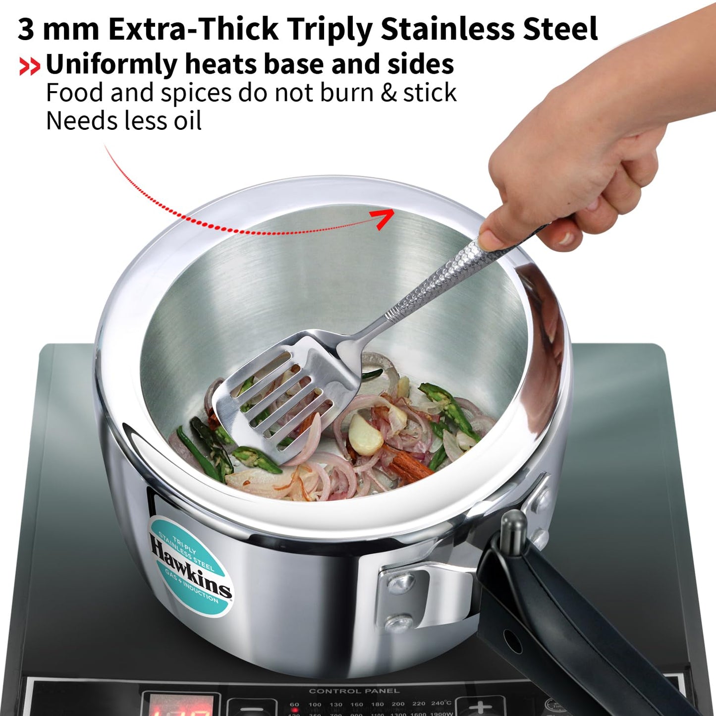 Hawkins 1.5 Litre Triply Stainless Steel Pressure Cooker, Inner Lid Induction Cooker, Silver (HSST15)