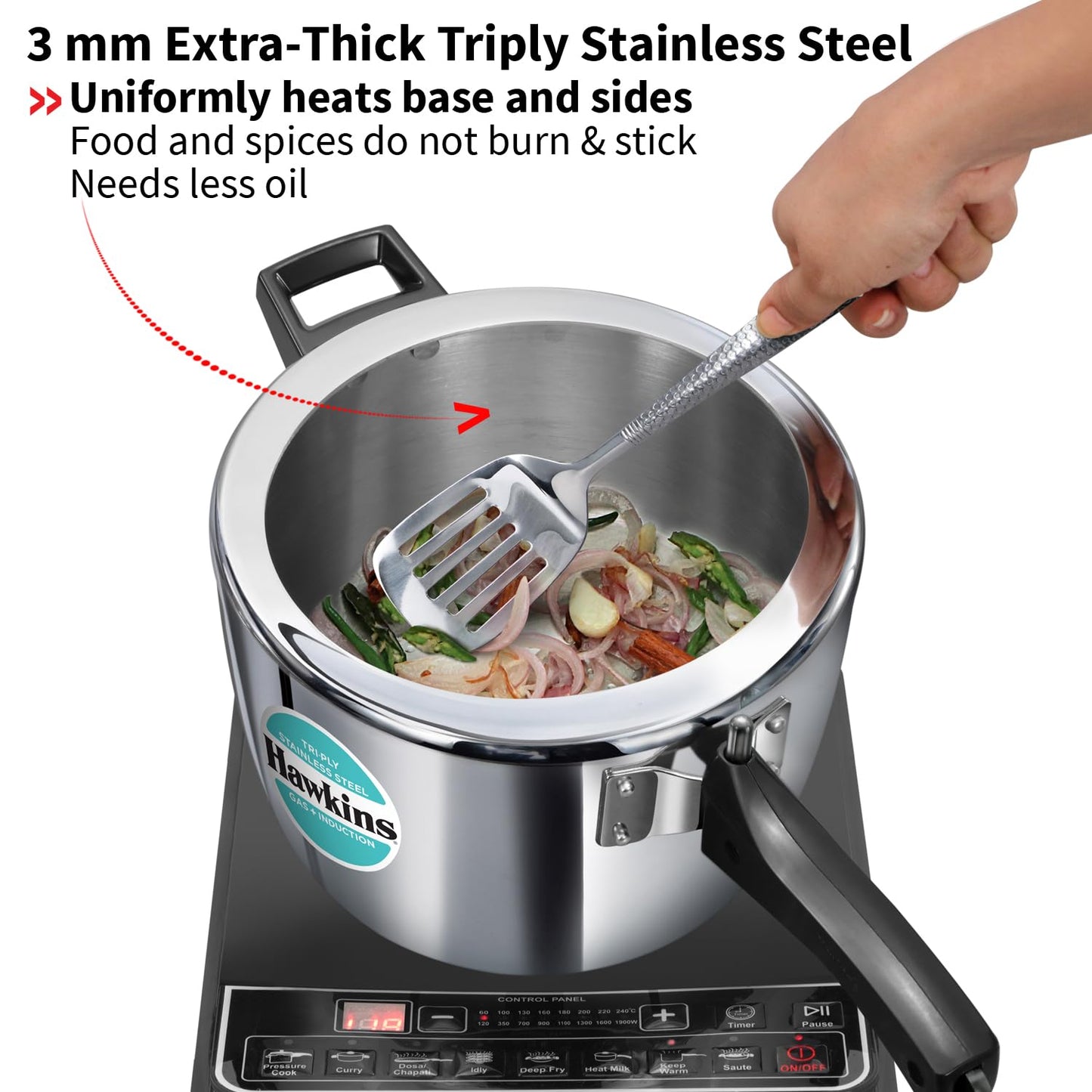 Hawkins 4.5 Litre Triply Stainless Steel Pressure Cooker, Inner Lid Cooker, Silver (HSST45)