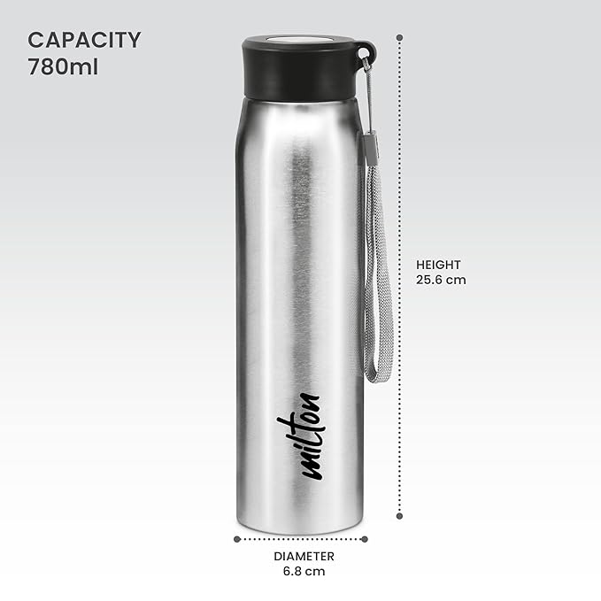 MILTON Handy Stainless Steel Water Bottle,  water bottles, Single walled, Leak-Proof, Rust-free Steel Bottle, Easy Grip, Easy to Carry, Travel Bottle,