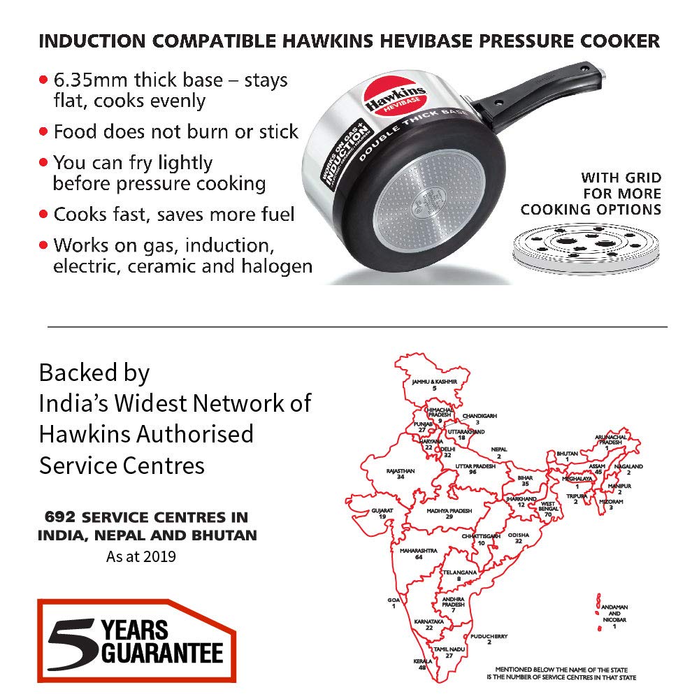 Hawkins Hevibase Pressure Cooker, Induction Inner Lid Cooker, Small Cooker, Silver,Aluminium