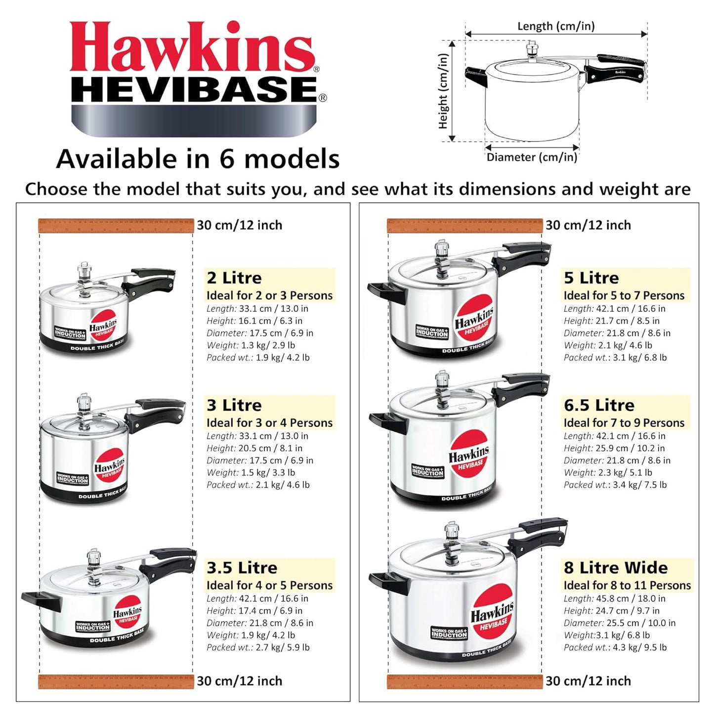 Hawkins Hevibase Pressure Cooker, Induction Inner Lid Cooker, Small Cooker, Silver,Aluminium