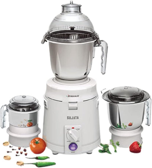 Sujata Dynamix DX Mixer Grinder, 900W, 3 Jars (White,Plastic)