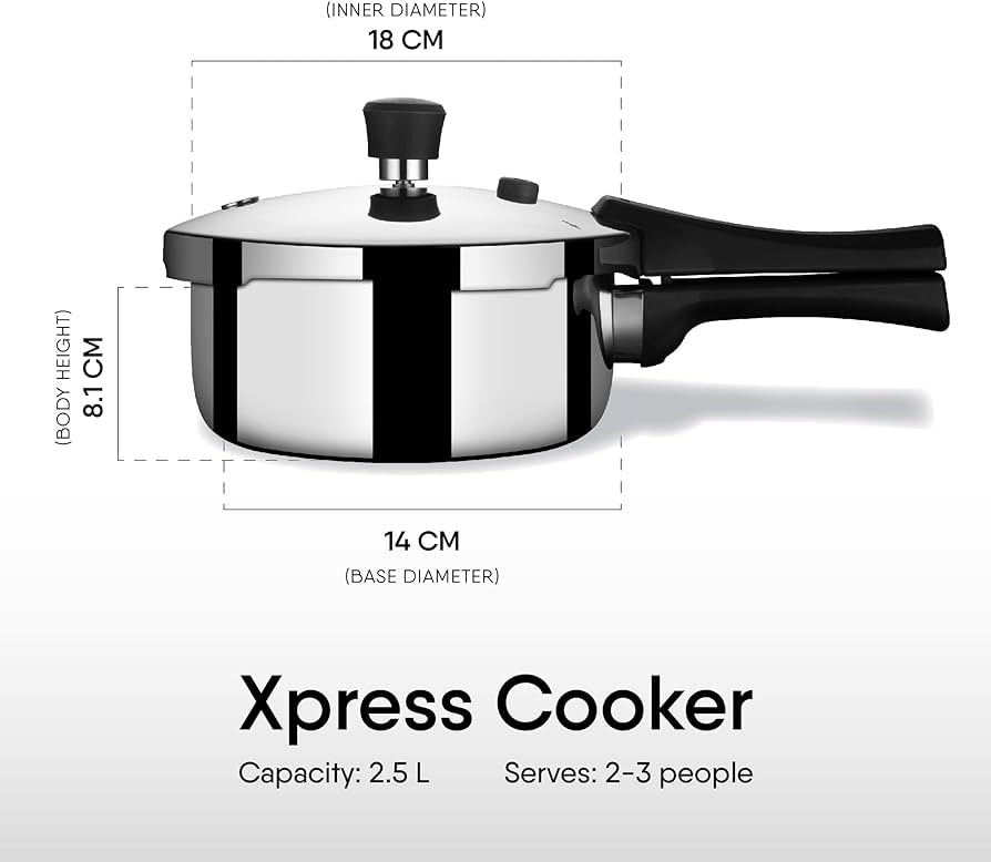 Stahl Xpress Cooker Triply Pressure Cooker Broad, Induction Cooker, Outer Lid pressure cooker 2.5 L, Induction & Gas Stove Compatible, 5 Years Warranty