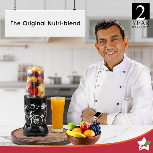 Wonderchef Nutri-Blend, 22000 RPM Mixer-Grinder, Blender, SS Blades, 2 Unbreakable Jars, 2 Years Warranty, 500 W-Black,