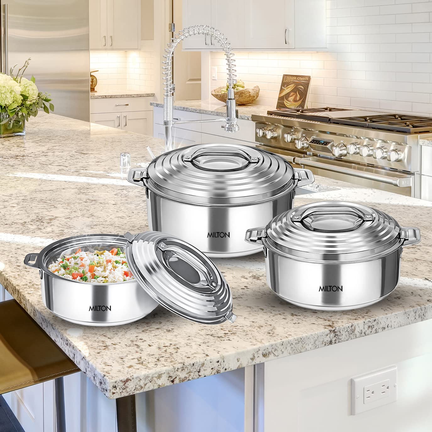 Milton Galaxia Insulated Stainless Steel Casseroles, Set of 3, Silver