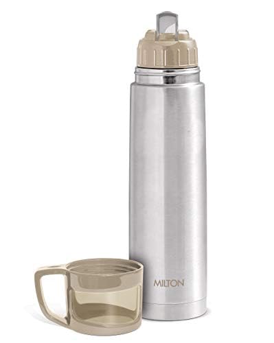 Milton Glassy 1000 Thermosteel Vacuum Insulated Double Walled Flask with Drinking Cup lid & Jacket, 1000 ml Water Bottles,24 Hours Hot & Cold,Easy to Carry,Rust Proof, Tea, Coffee,Travel Bottle,