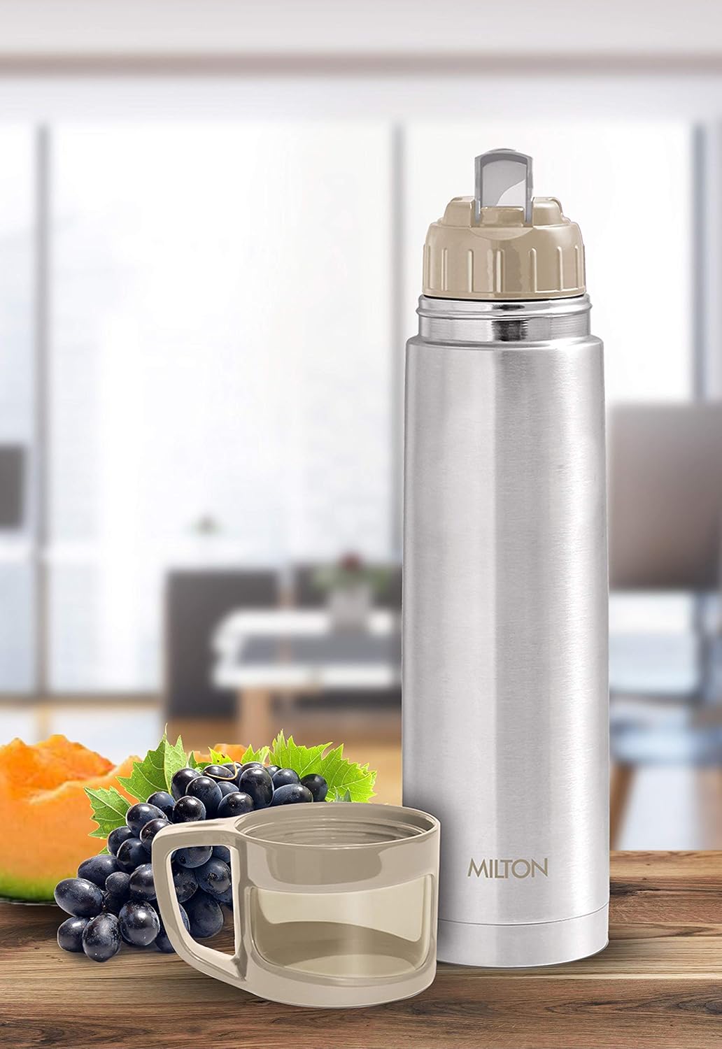 Milton Glassy 500 Thermosteel Vacuum Insulated Double Walled Flask with Drinking Cup lid & Jacket, 500 ml Water Bottles, 24 Hours Hot & Cold,Easy to Carry,Rust Proof, Tea, Coffee,Travel Bottle,