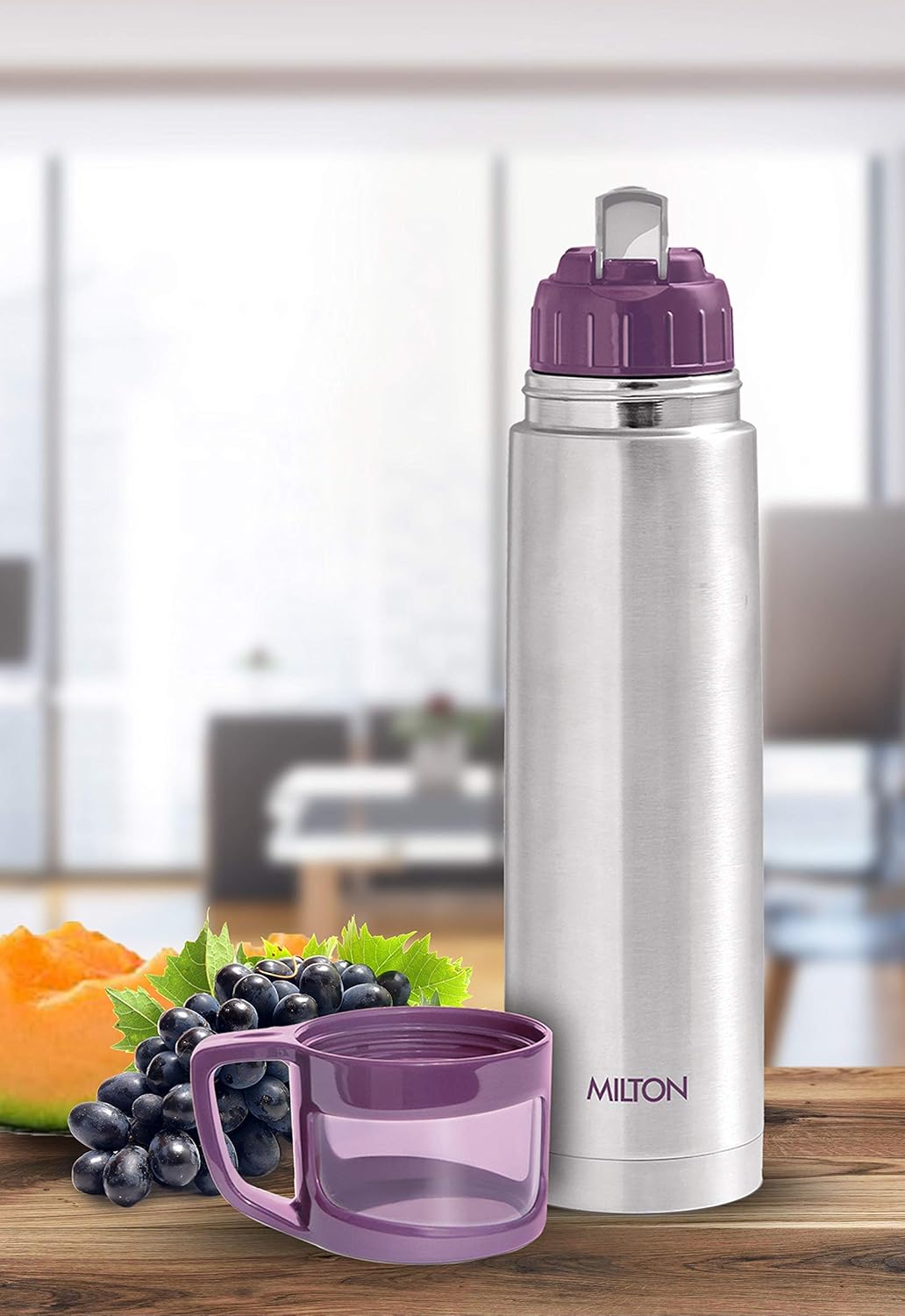 MILTON Glassy 750 Thermosteel Vacuum Insulated Double Walled Flask with Drinking Cup lid & Jacket, 750 ml Water Bottles,24 Hours Hot & Cold, Easy to Carry,Rust Proof, Tea, Coffee, Travel Bottle