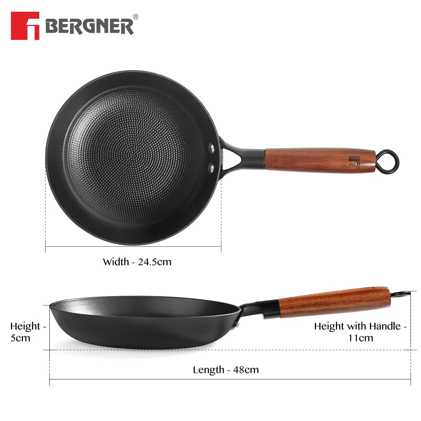 BERGNER Odin Cast Iron Frypan, Pre-Seasoned, for Searing/Browning/Frying/Sauteing/Serve, Enamel Finish, Rust Proof Lightweight Iron, Metal Spatula Safe, Induction Bottom and Gas Stove Ready