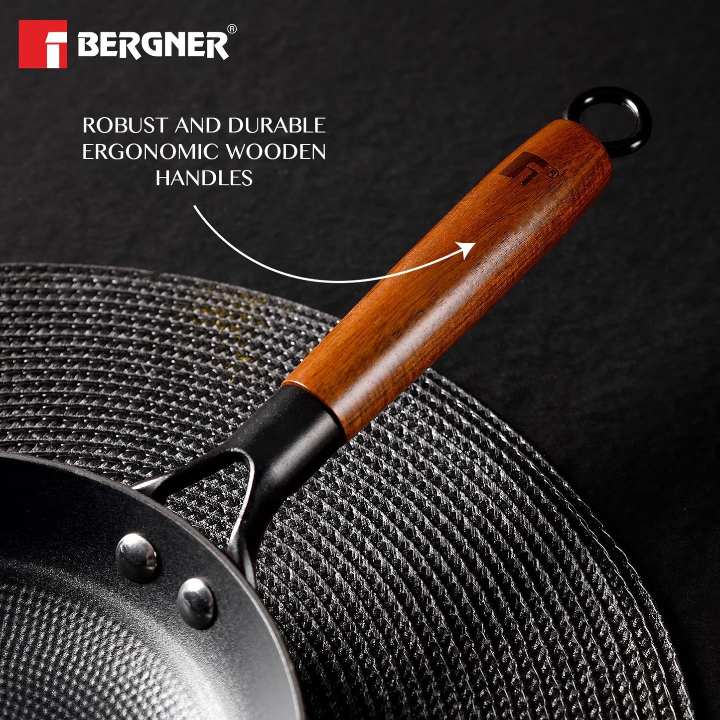 BERGNER Odin Cast Iron Frypan, Pre-Seasoned, for Searing/Browning/Frying/Sauteing/Serve, Enamel Finish, Rust Proof Lightweight Iron, Metal Spatula Safe, Induction Bottom and Gas Stove Ready