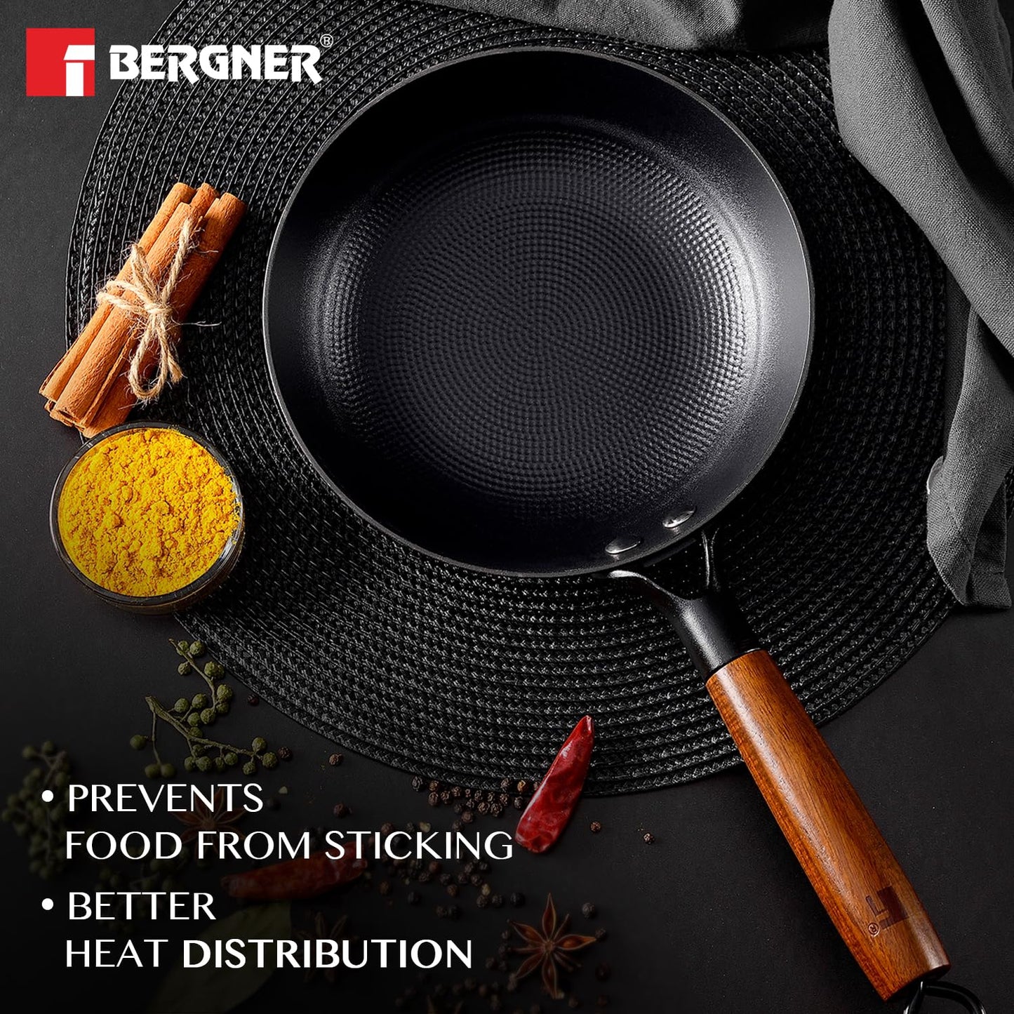 BERGNER Odin Cast Iron Frypan, Pre-Seasoned, for Searing/Browning/Frying/Sauteing/Serve, Enamel Finish, Rust Proof Lightweight Iron, Metal Spatula Safe, Induction Bottom and Gas Stove Ready