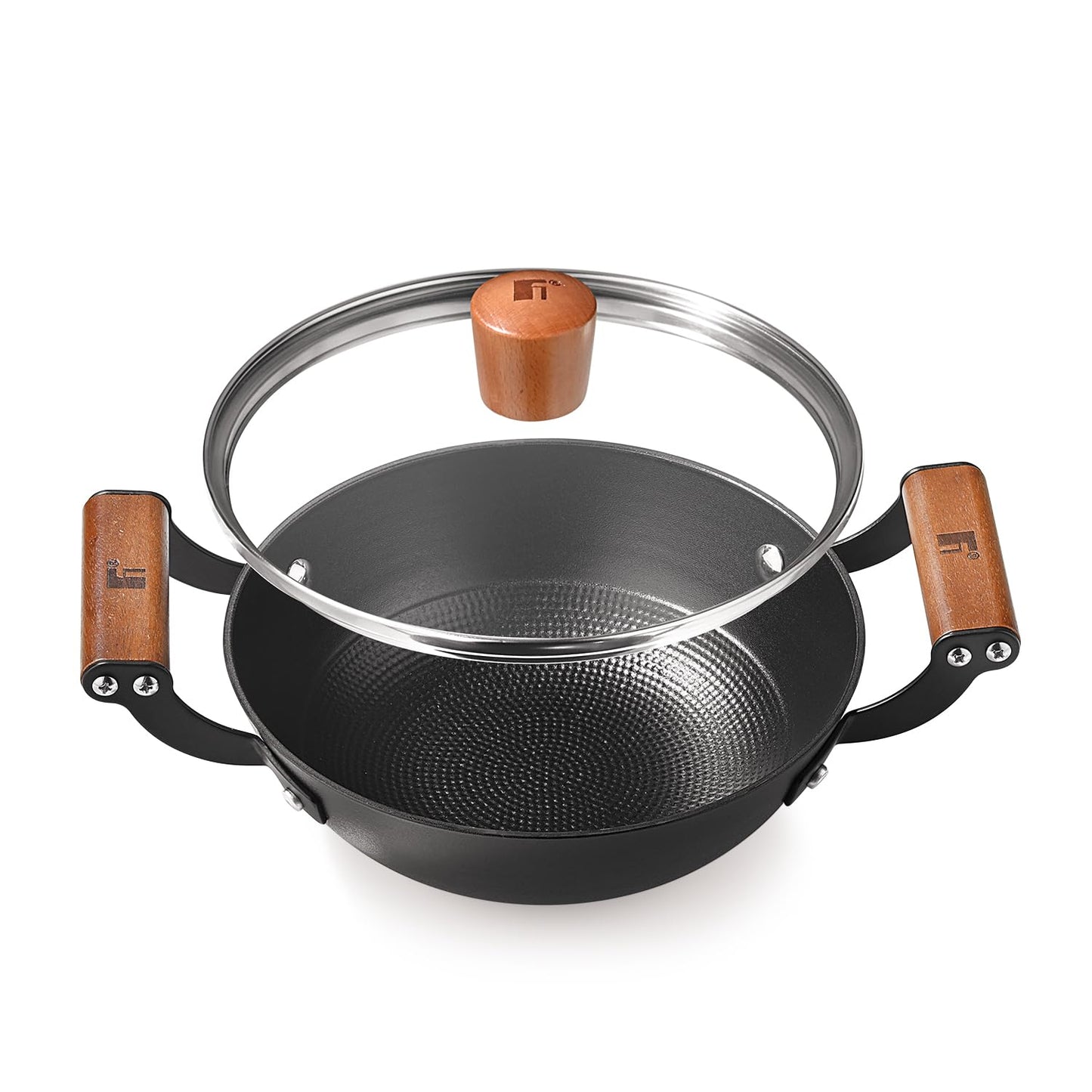 Bergner Odin Cast Iron Kadai/Kadhai with Glass Lid, For Deep-Fry/Stir-Fry/Curry/Roast/Grill/Serving, Lightweight and Rust Proof Iron, Enamel Finish, Induction and Gas Stove Ready