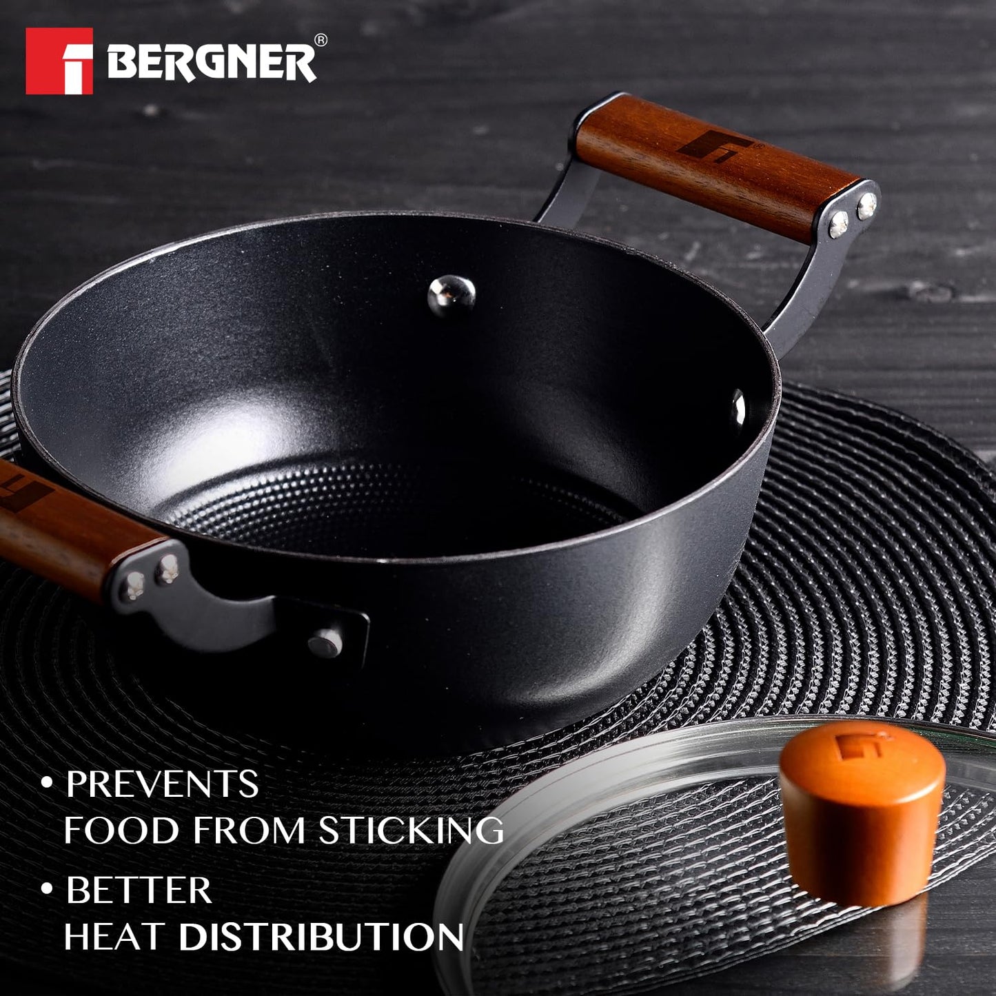 Bergner Odin Cast Iron Casserole with Glass Lid, Biryani Handi Pot For Cooking, Heavy Bottom, Lightweight and Rust Proof Coating, Enamel Finish - Induction Bottom and Gas Stove Ready