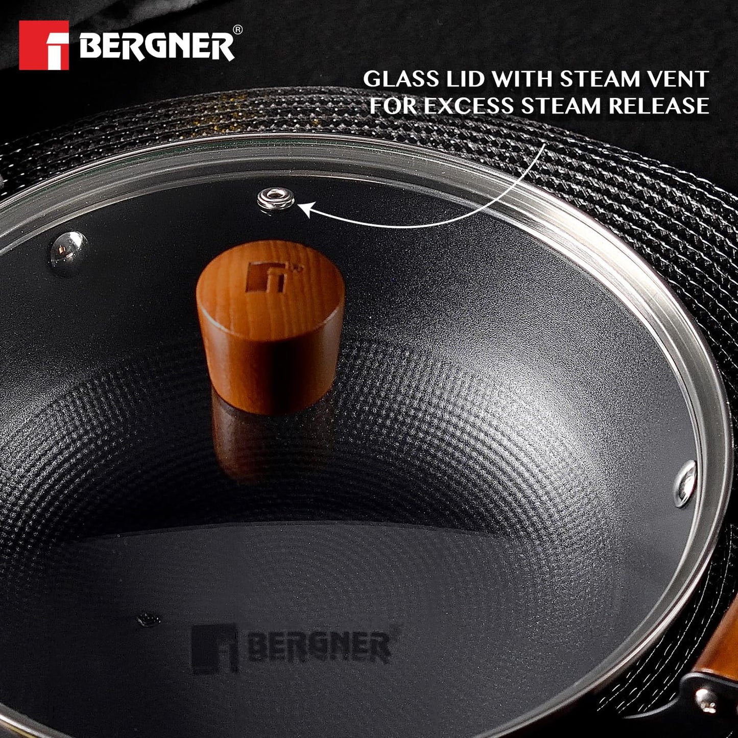 Bergner Odin Cast Iron Casserole with Glass Lid, Biryani Handi Pot For Cooking, Heavy Bottom, Lightweight and Rust Proof Coating, Enamel Finish - Induction Bottom and Gas Stove Ready