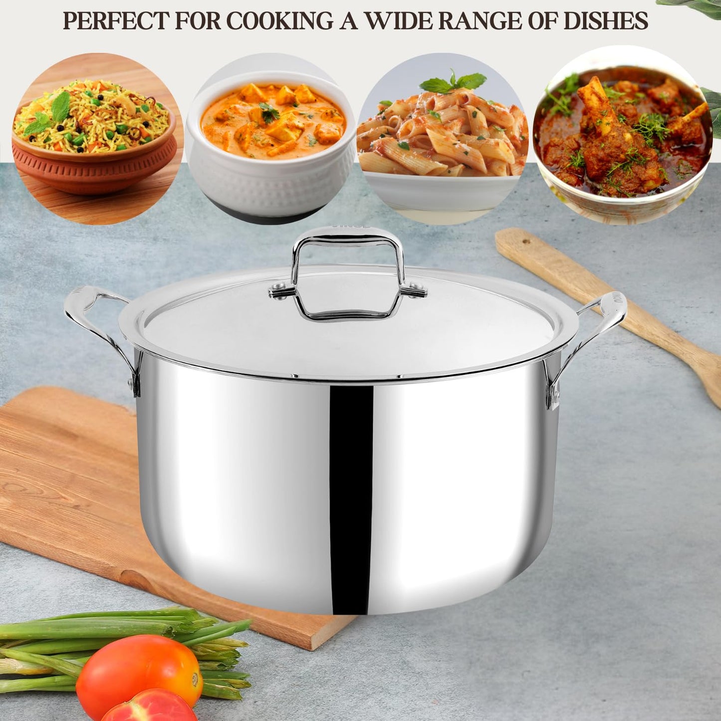 Vinod Platinum Triply Stainless Steel Biryani Pot with Lid - 11 Litre, 30 cm | Heavy Bottom | Riveted Handle| Cooking Pot | Induction and Gas Base | 5 Year Warranty - Silver