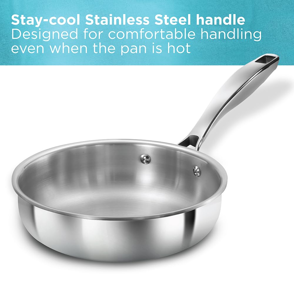 HawkinsTriply Stainless Steel Fry Pan with Stainless Steel Handle and Stainless Steel Lid, Silver