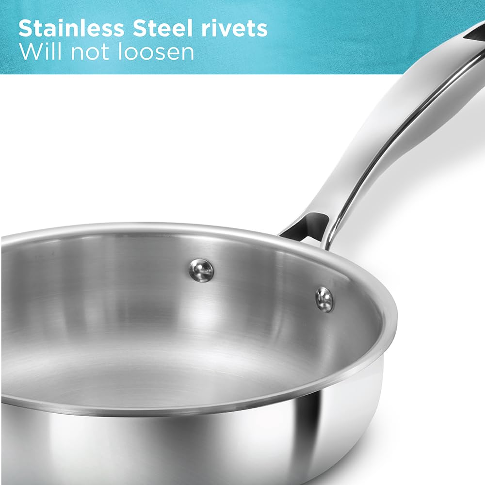 HawkinsTriply Stainless Steel Fry Pan with Stainless Steel Handle and Stainless Steel Lid, Silver