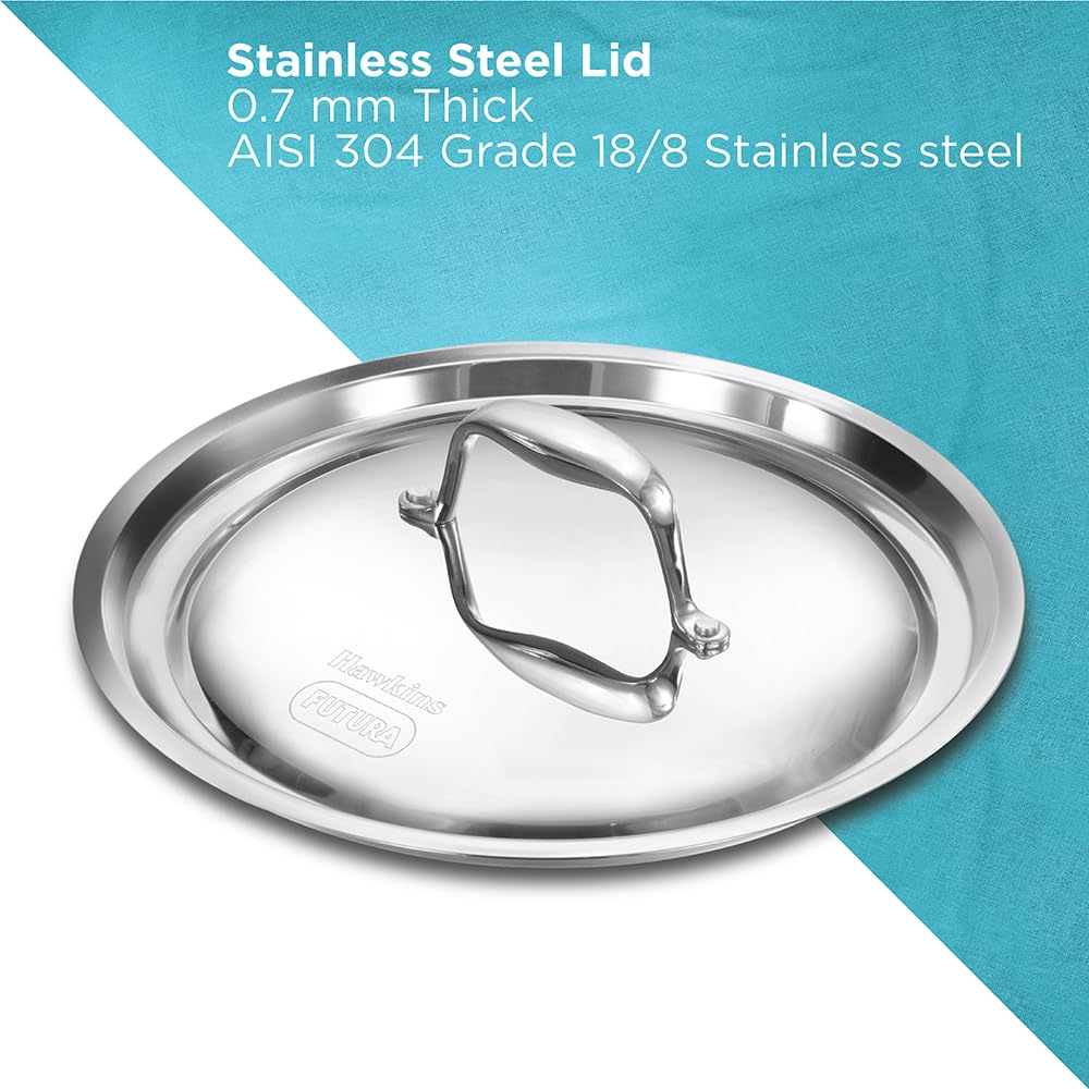 HawkinsTriply Stainless Steel Fry Pan with Stainless Steel Handle and Stainless Steel Lid, Silver