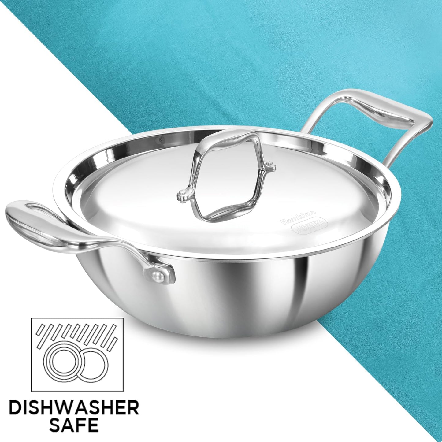 Hawkins Pro 2.5 Litre Deep-Fry Pan, Triply Stainless Steel Kadhai with Stainless Steel Handles and Stainless Steel Lid, Silver (PSK25S)