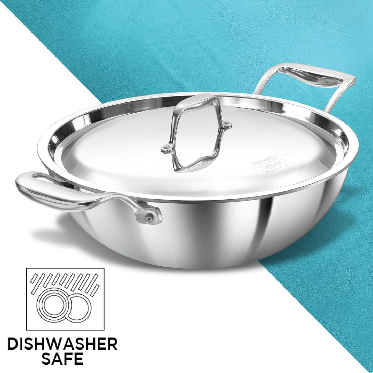 Hawkins Pro 3.5 Litre Deep-Fry Pan, Triply Stainless Steel Kadhai with Stainless Steel Handles and Stainless Steel Lid, Silver (PSK35S)