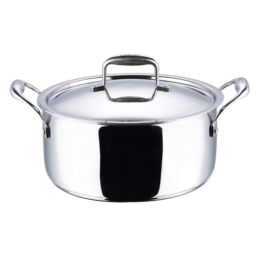 Vinod Platinum Triply Stainless Steel Saucepot with Lid  | 2.5mm Thick | SAS Bottom | Biryani Pot | Induction and Gas Base | 5 Year Warranty - Silver