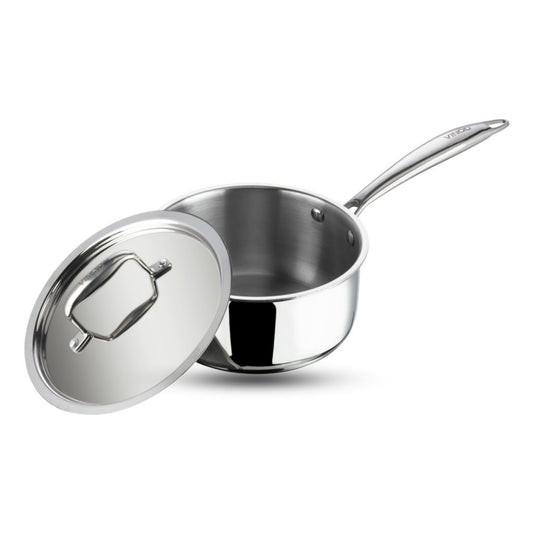 Vinod Platinum Triply Stainless Steel Saucepan with Lid  | 2.5 mm Thick | Tea, Chai Pan | 5 Year Warranty | Induction & Gas Friendly, Heavy Bottom - Silver