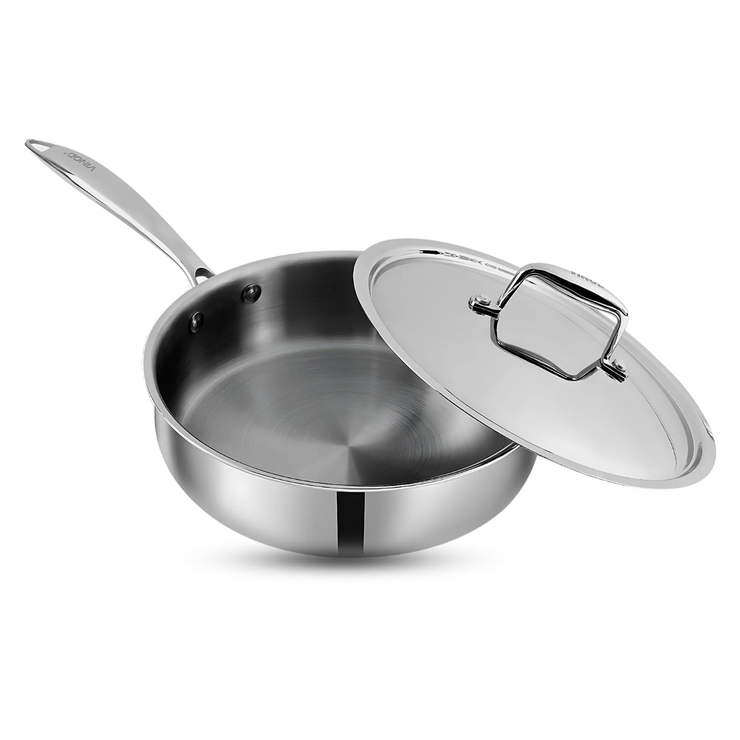 Vinod Platinum Triply Stainless Steel Sautepan with Lid - 2.6 Litre, 24 cm | for Curry/Stir-Fry/Deep-Fry/Sauté/Roast | Induction and Gas Base | 5 Year Warranty - Silver