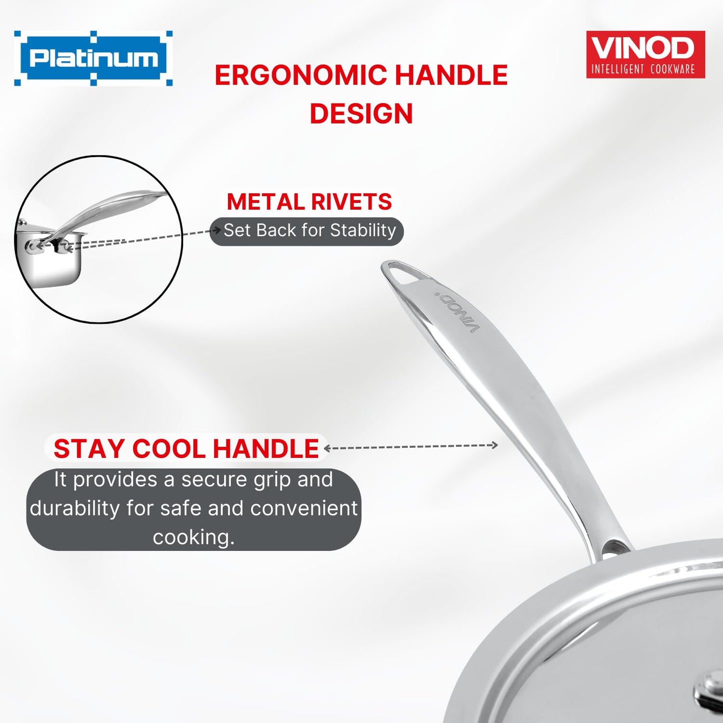 Vinod Platinum Triply Stainless Steel Sautepan with Lid - 2.6 Litre, 24 cm | for Curry/Stir-Fry/Deep-Fry/Sauté/Roast | Induction and Gas Base | 5 Year Warranty - Silver