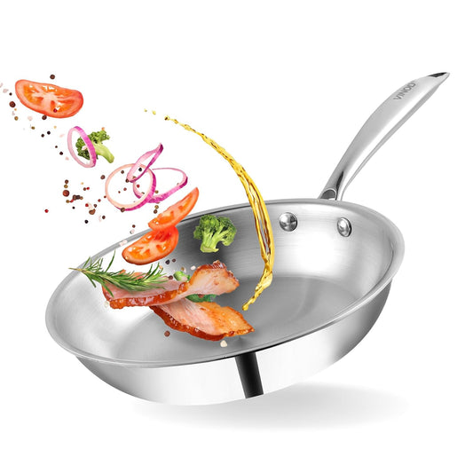 Vinod Platinum Triply Stainless Steel Frypan | 2.5 mm Thick | Steel Pan | Scratch Resistant, Non Toxic | 5 Year Warranty | Induction & Gas Friendly, Heavy Bottom