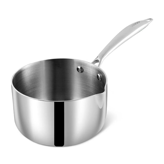 Vinod Platinum Triply Stainless Steel Milkpan - 1.5 Litre, 16 cm | Easy Pour Spout | Tea/Milk/Chai Pan | Rivetted Sturdy Handle | Induction & Gas Base | 5 Year Warranty