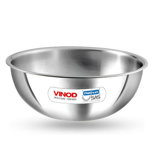 Vinod Platinum Triply Stainless Steel Tasla | 2.5 mm Thick | Steel Tasra Kadai/Kadhai | 5 Year Warranty | Induction & Gas Friendly, Heavy Bottom - Silver