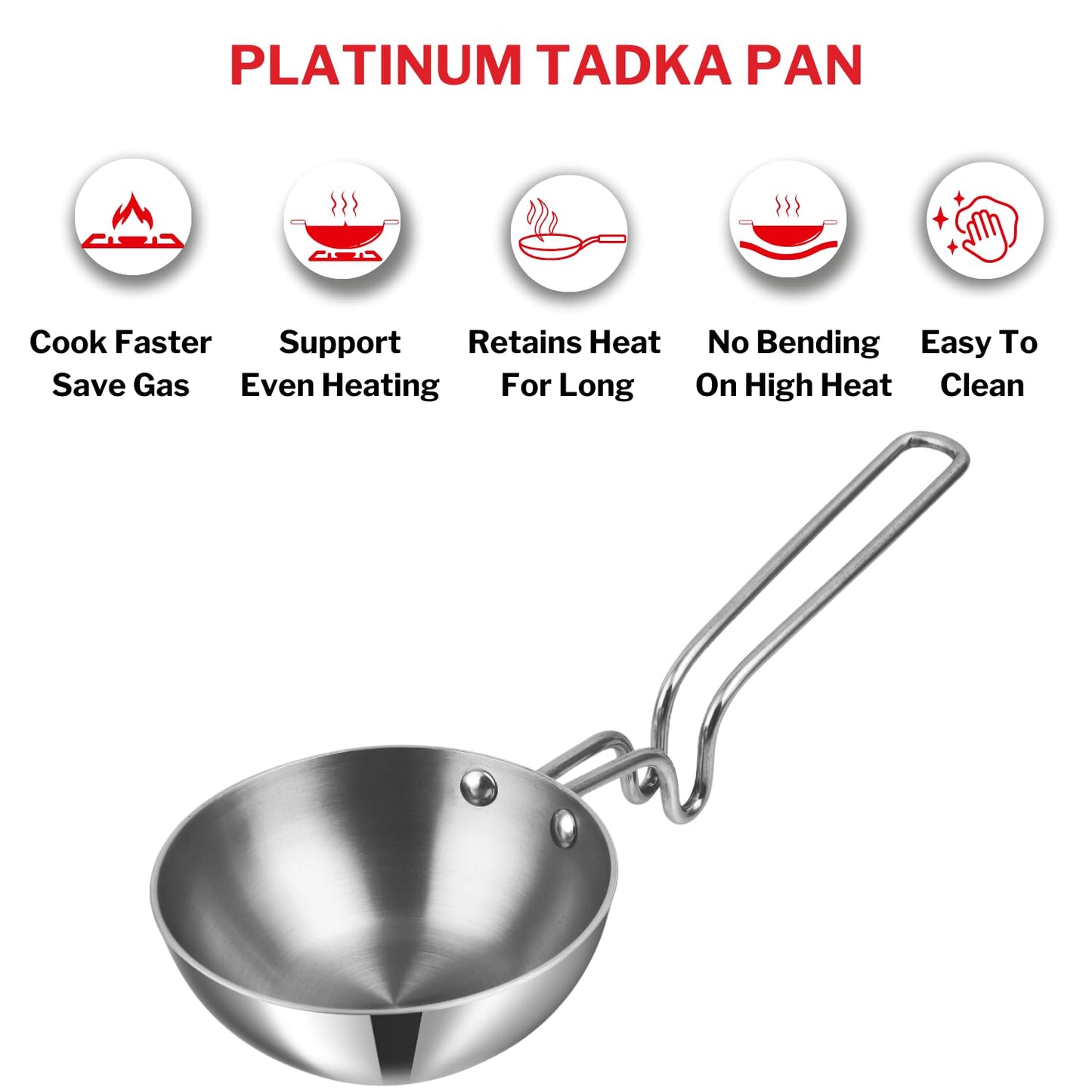 Vinod Triply Stainless Steel Tadka Pan, Balance Design Handle, Vagar Pan for Spice Tempering/Seasoning, Chauk Tadka Pan Induction Base - 5 Year Warranty